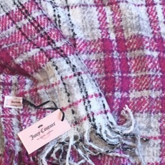 JUICY COUTURE Pink Plaid Soft Blanket Winter Scarf - Picture 4 of 5